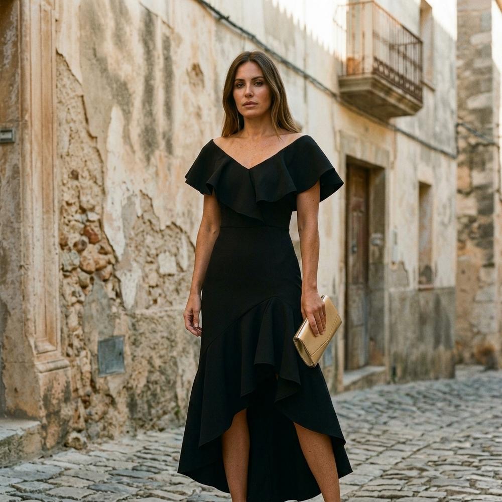 Madline24 - Zeran | Asymmetrisches Gerüschtes Kleid Damen