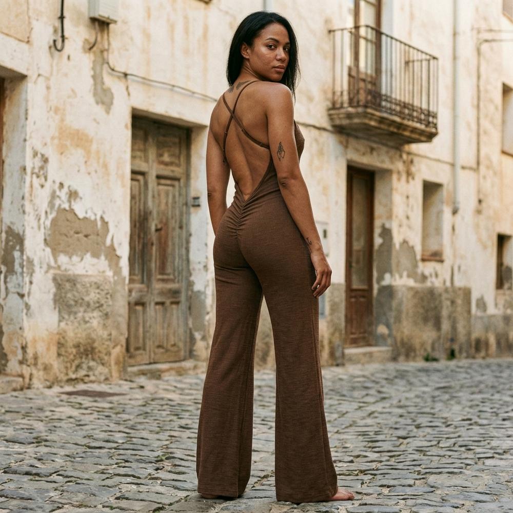 Madline24 - Kelen | Gerafft Rückenfrei Anzug Damen