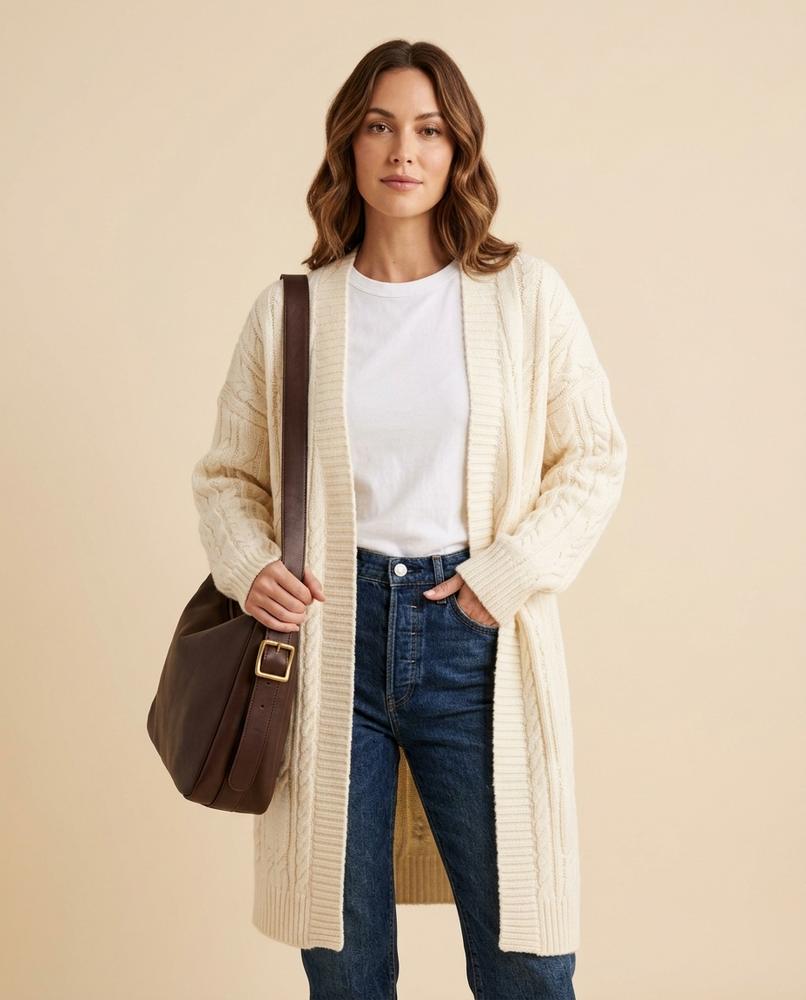 Madline24 - Yoser | Langgeschnittener Strukturierter Cardigan Damen