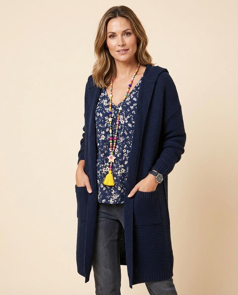 Madline24 - Zaram | Lange Gestrickte Strickjacke Damen