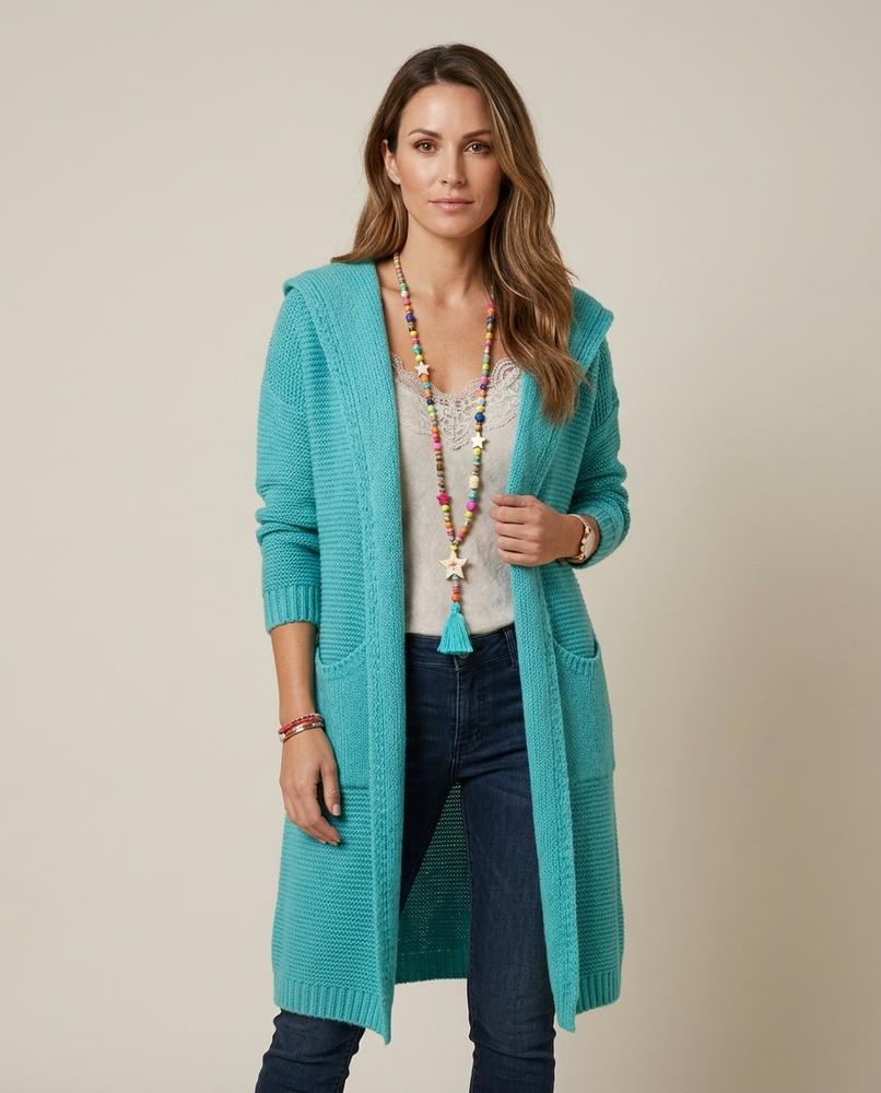 Madline24 - Zaram | Lange Gestrickte Strickjacke Damen