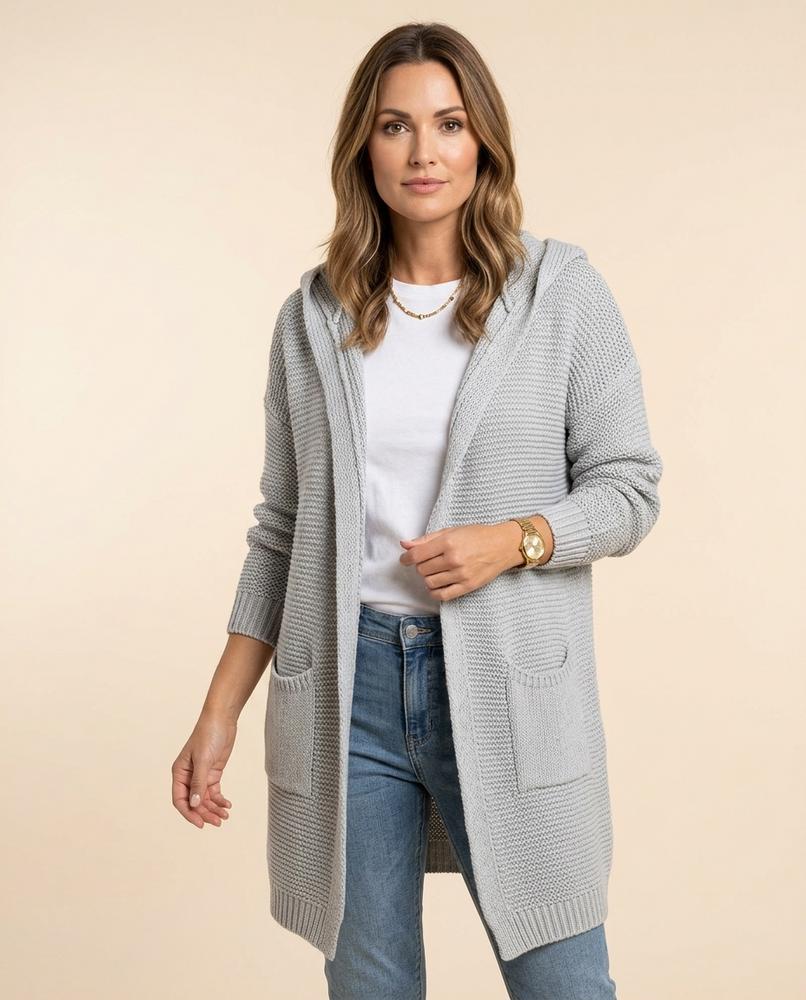Madline24 - Zaram | Lange Gestrickte Strickjacke Damen