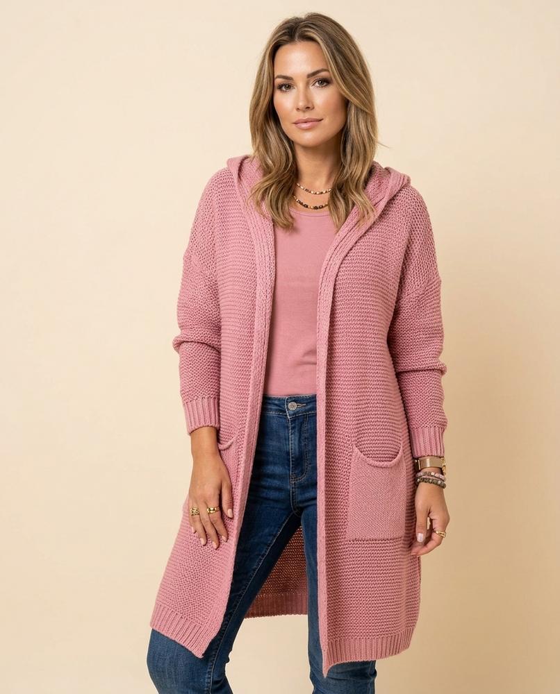 Madline24 - Zaram | Lange Gestrickte Strickjacke Damen