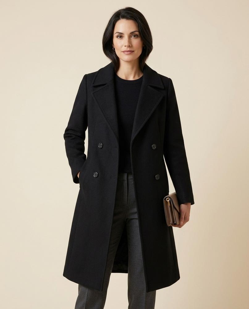 Madline24 - Leren | Zweireihiger Gefütterter Mantel Damen
