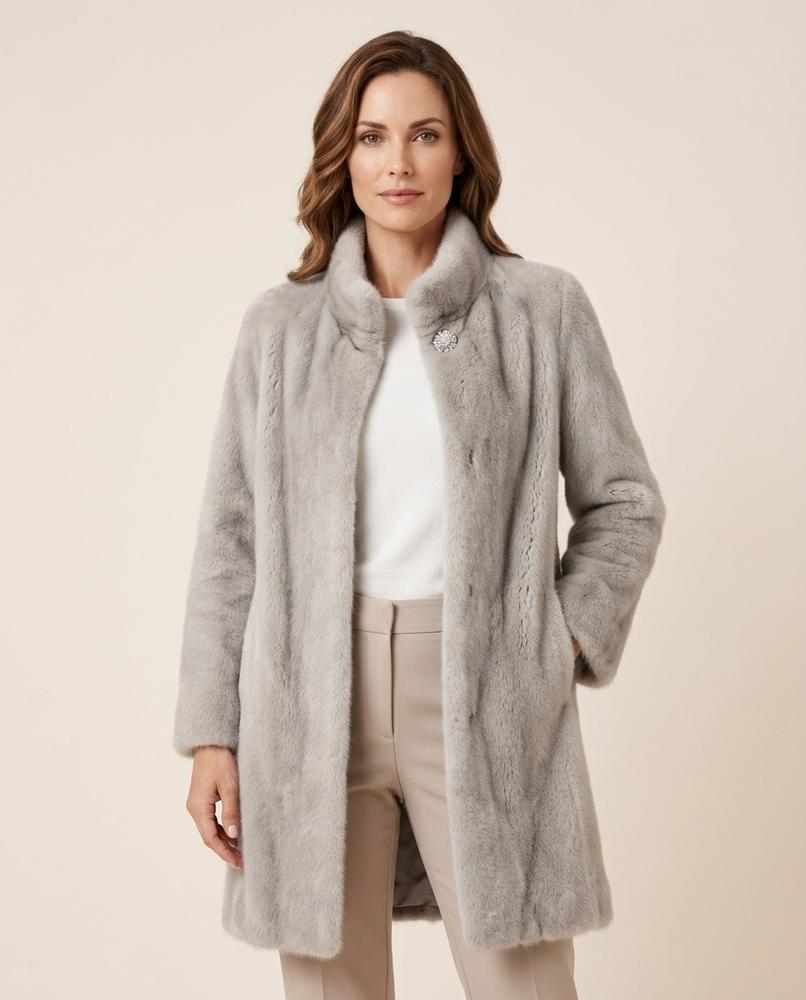 Madline24 - Romon | Hochgeschlossener Plüschiger Mantel Damen
