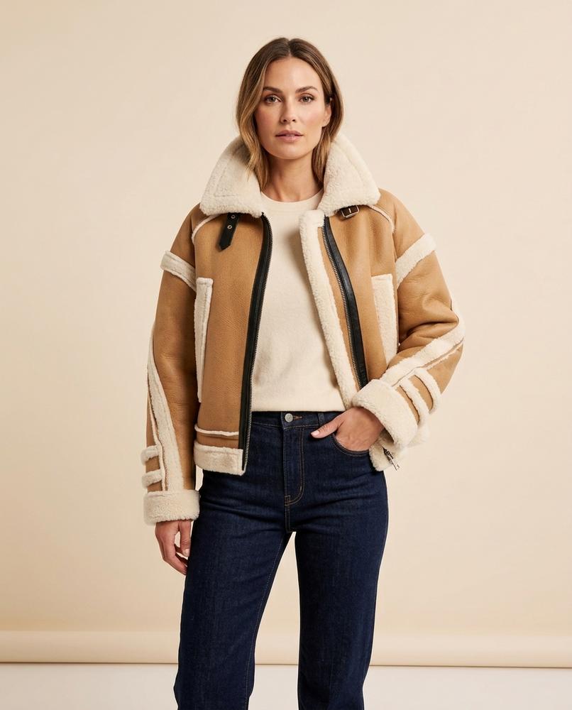 Madline24 - Ledar | Gefüttert Hochgeschlossen Jacke Damen