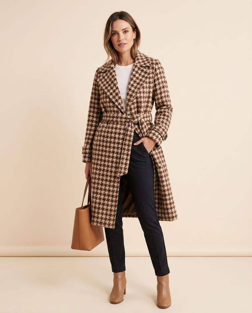 Madline24 - Lolen | Gemustert Gegürtet Mantel Damen