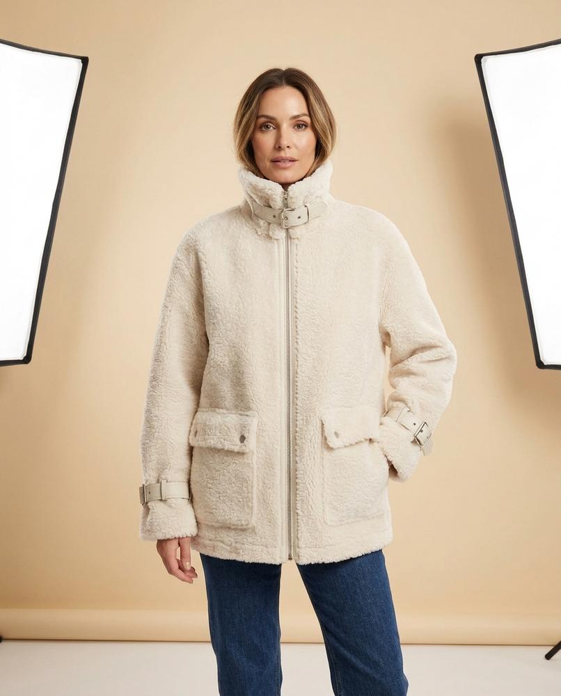 Madline24 - Tiran | Hochgeschlossene Plüschige Jacke Damen