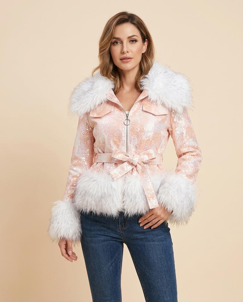 Madline24 - Zever | Paillettenbesetzt Fellbesetzt Jacke Damen