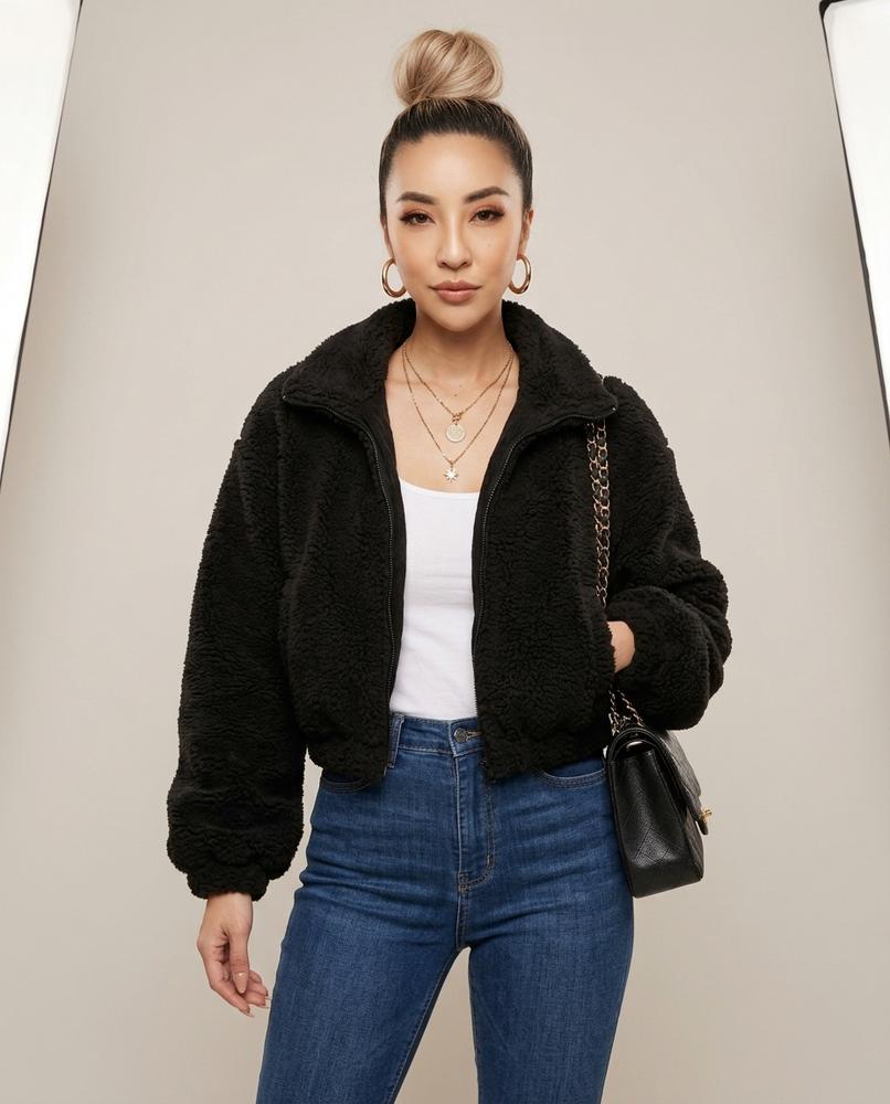 Madline24 - Alser | Kurz Geschnittene Plüsch Jacke Damen