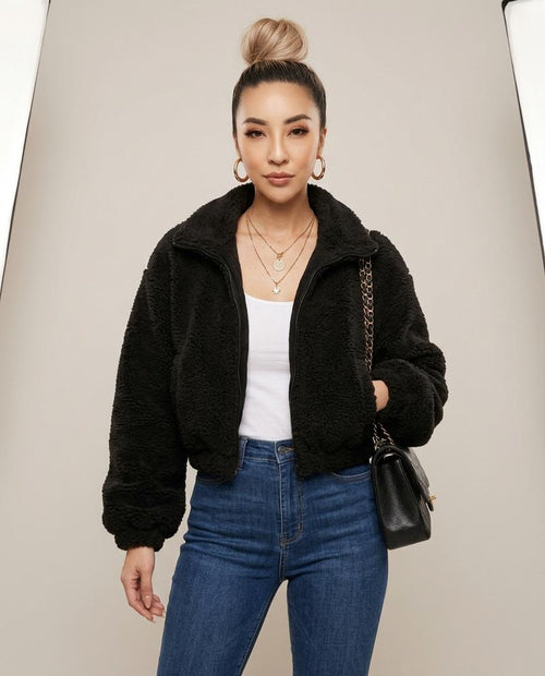 Madline24 - Alser | Kurz Geschnittene Plüsch Jacke Damen