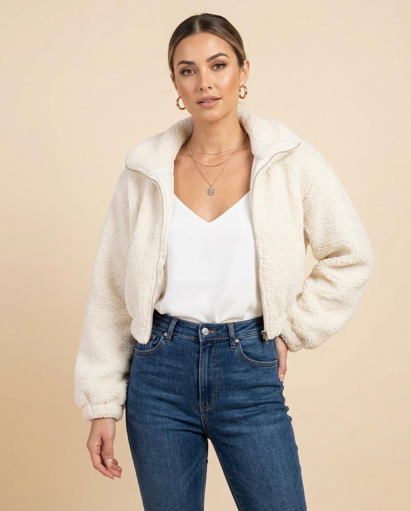 Madline24 - Alser | Kurz Geschnittene Plüsch Jacke Damen