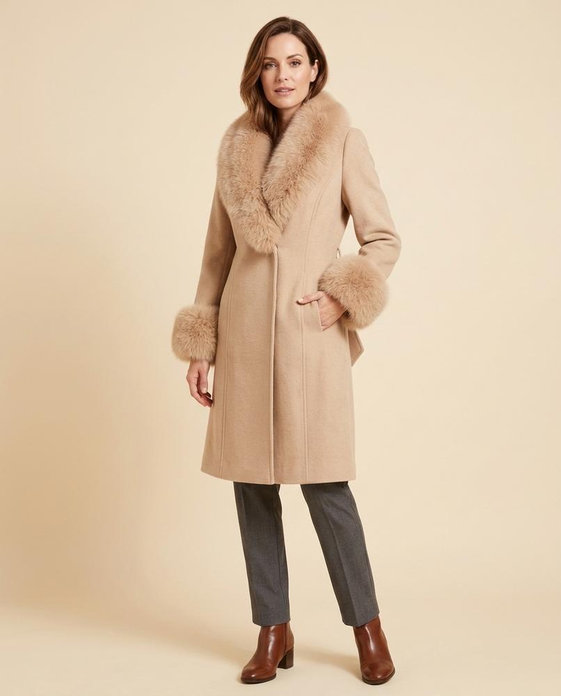 Madline24 - Riron | Pelzbesetzter Gegürteter Mantel Damen