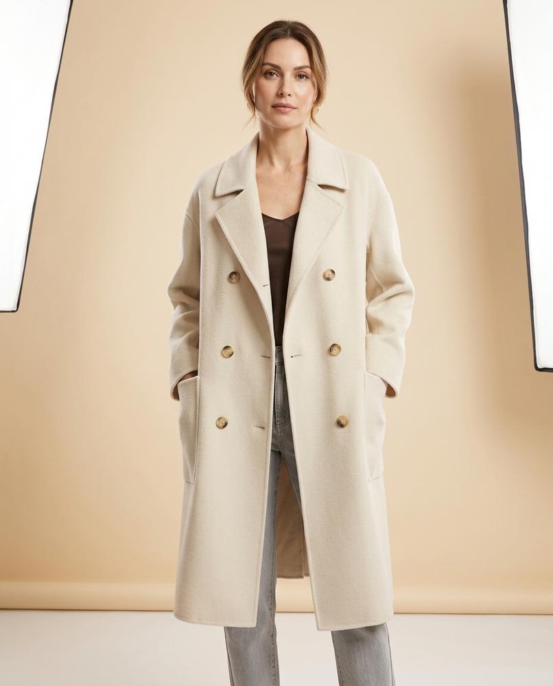 Madline24 - Rinav | Zweireihiger Wollener Mantel Damen