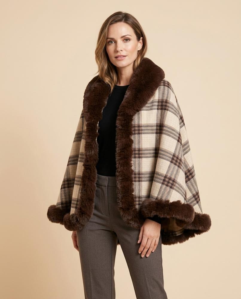 Madline24 - Semel | Karierter Pelzbesetzter Mantel Damen