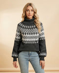 Madline24 - Samin | Gemustert Langärmlig Rollkragenpullover Damen