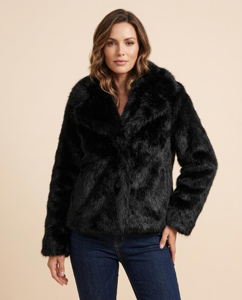 Madline24 - Vesel | Langhaarige Breitkragige Jacke Damen