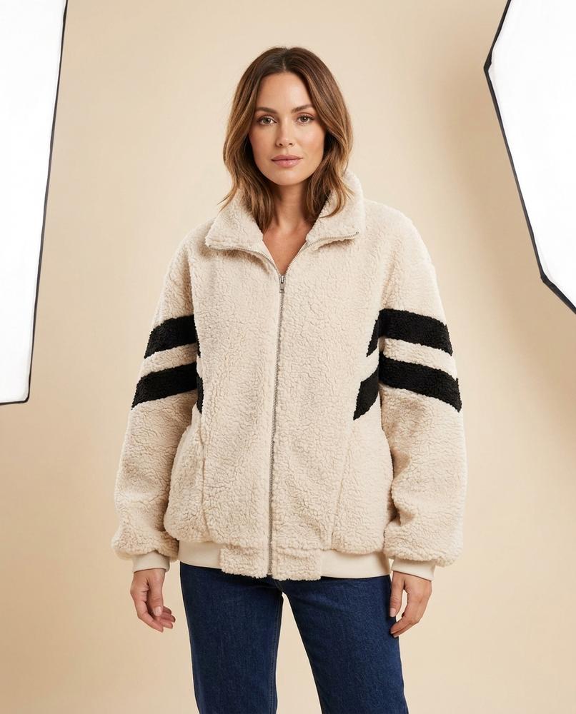 Madline24 - Tilar | Gestreifte Teddyfleece Jacke Unisex