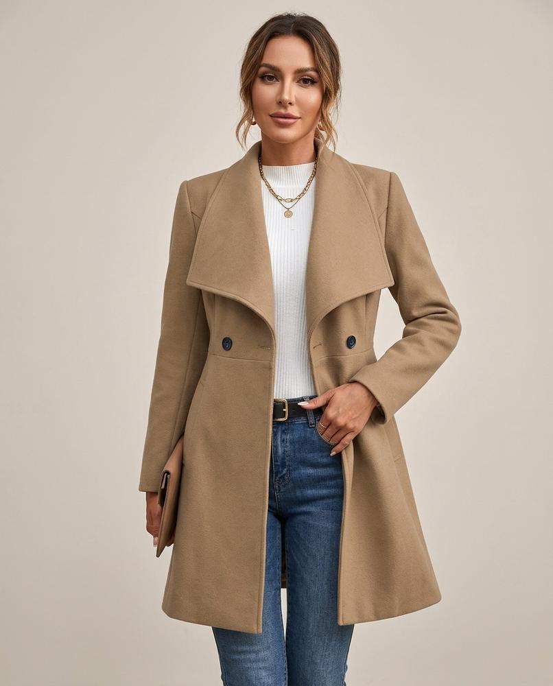 Madline24 - Visel | Taillierter Wasserfallkragen Mantel Damen