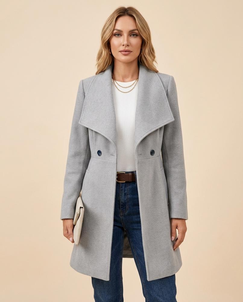 Madline24 - Visel | Taillierter Wasserfallkragen Mantel Damen