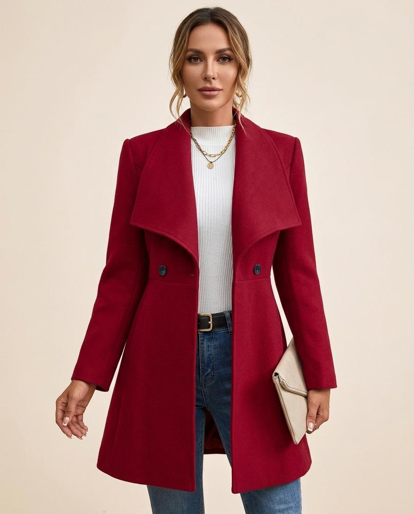 Madline24 - Visel | Taillierter Wasserfallkragen Mantel Damen