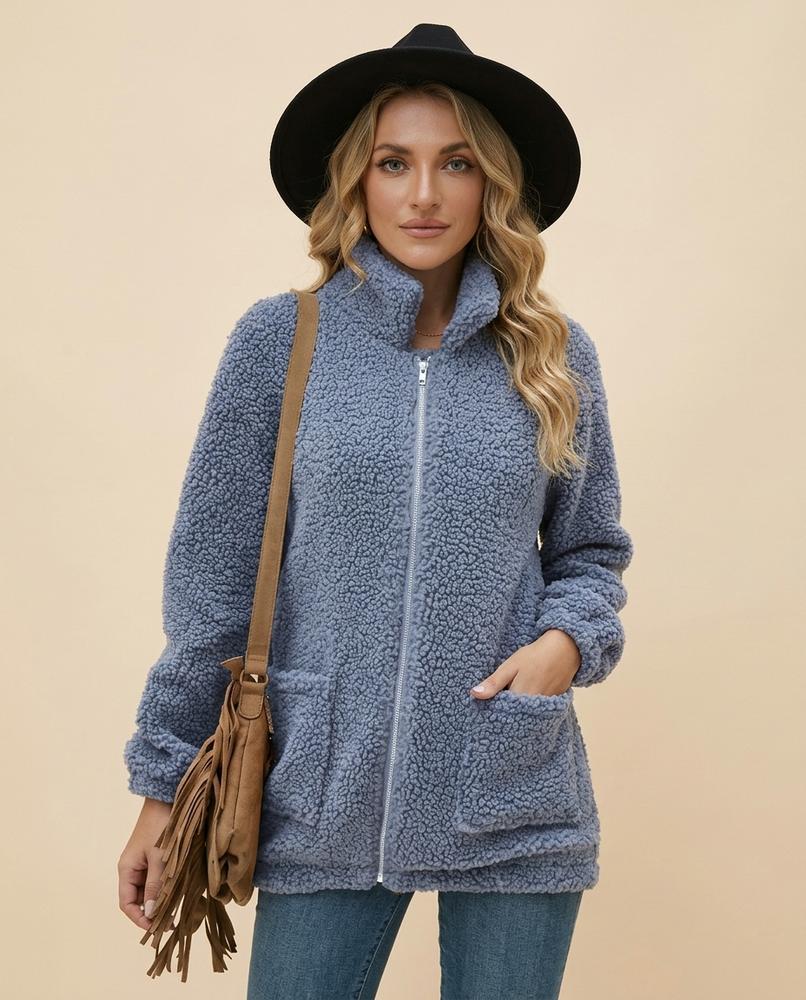 Madline24 - Lovin | Reißverschluss Teddyfleece Jacke Damen