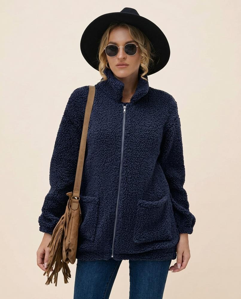 Madline24 - Lovin | Reißverschluss Teddyfleece Jacke Damen