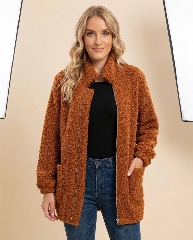 Madline24 - Lovin | Reißverschluss Teddyfleece Jacke Damen