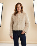 Madline24 - Selin | Kragenlose Kunstpelz Jacke Damen