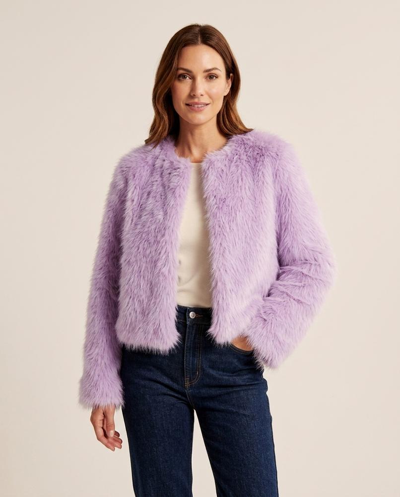 Madline24 - Selin | Kragenlose Kunstpelz Jacke Damen