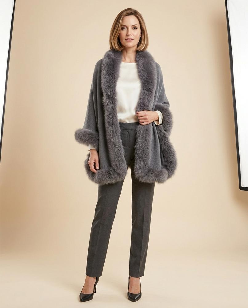 Madline24 - Alren | Offene Pelzbesetzte Strickjacke Damen