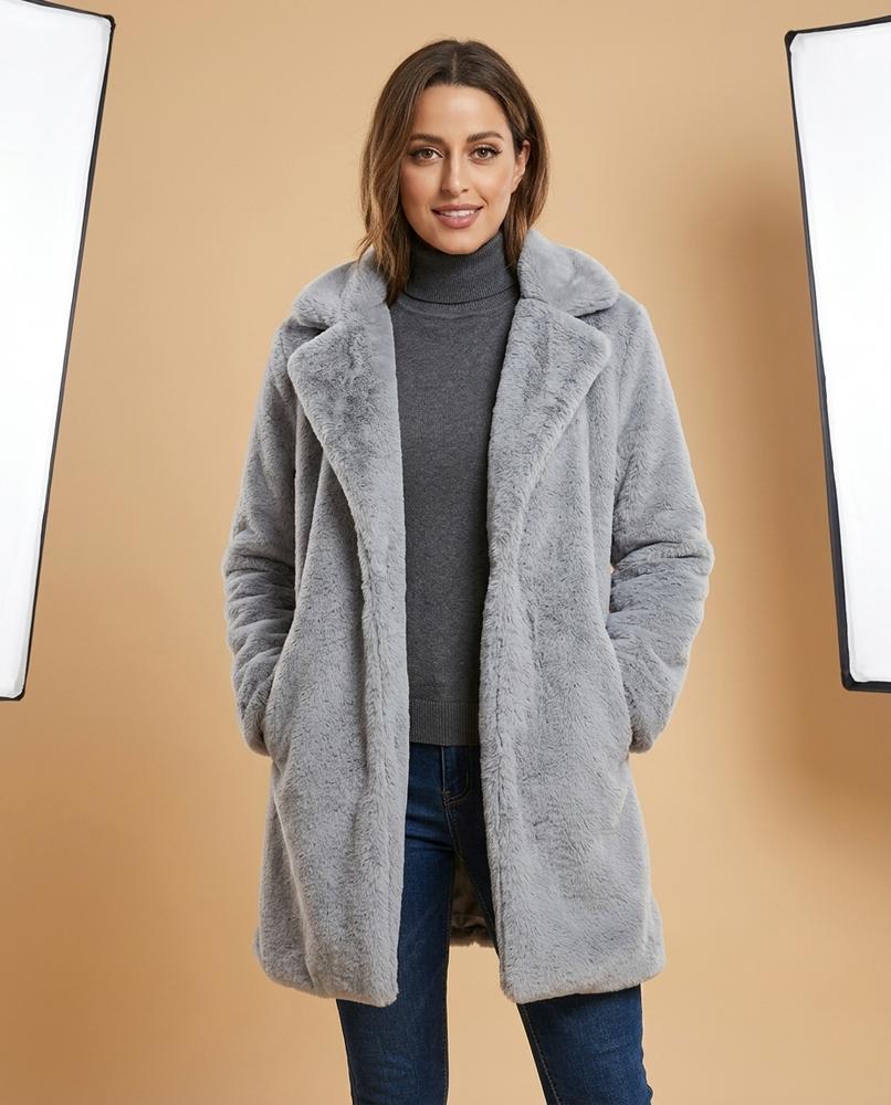 Madline24 - Caken | Plüschiger Gefütterter Mantel Damen