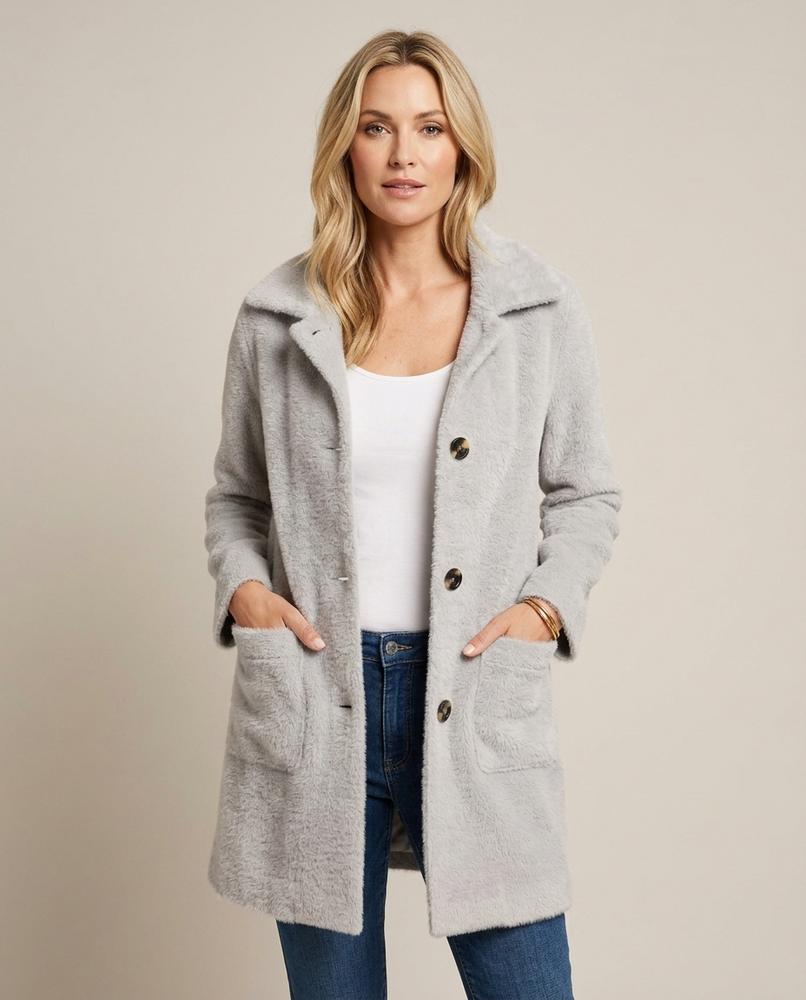Madline24 - Valom | Geknöpfter Plüsch Mantel Damen