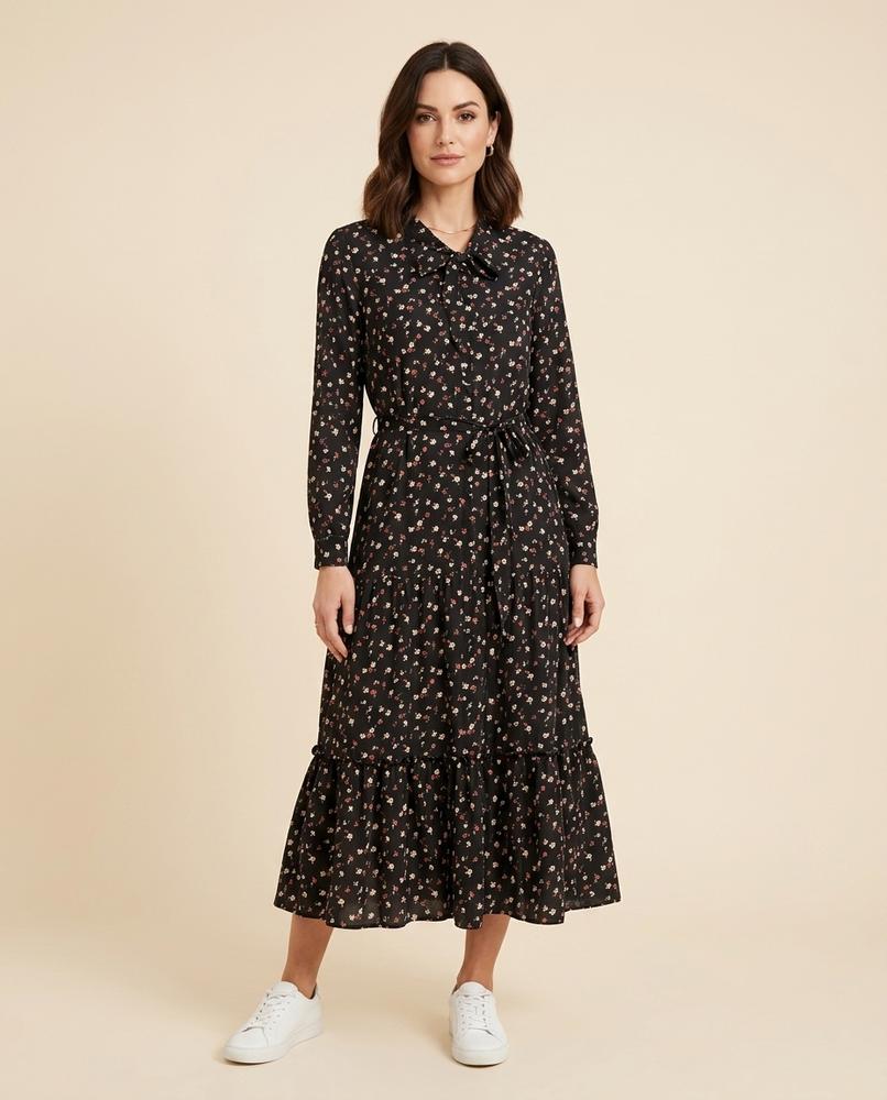 Madline24 - Lolom | Geblümtes Langärmliges Kleid Damen