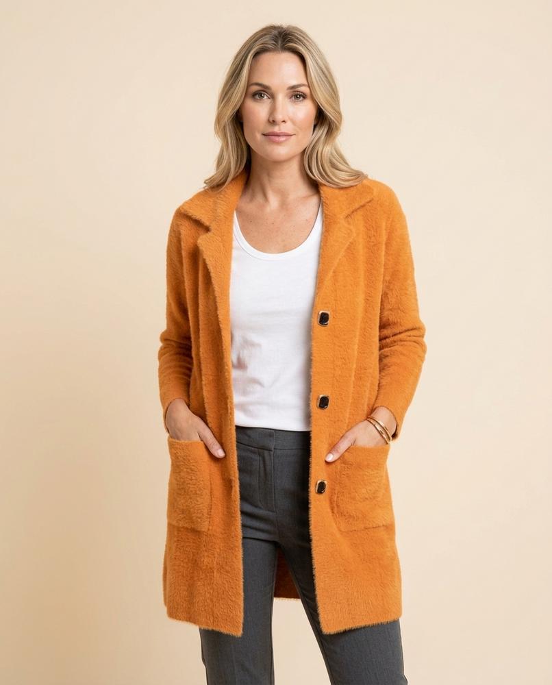 Madline24 - Valom | Geknöpfter Plüsch Mantel Damen
