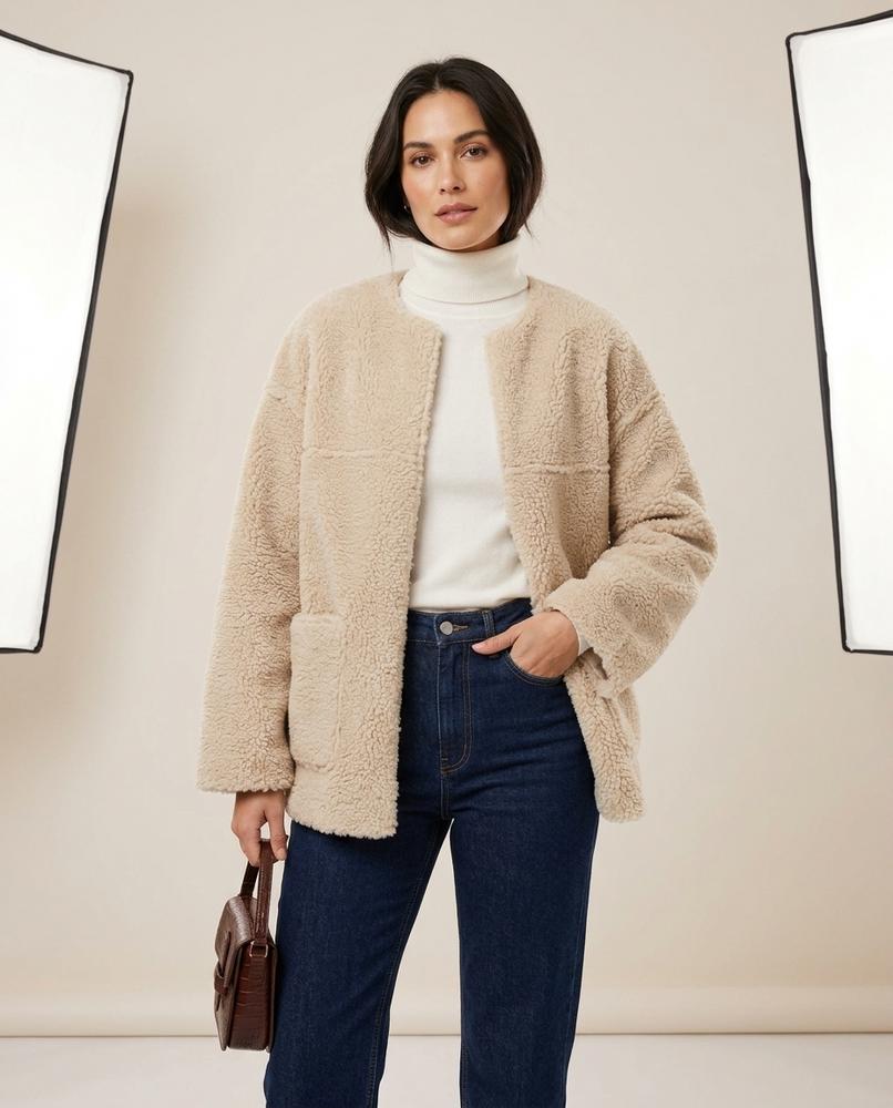 Madline24 - Lysol | Verschlusslose Strukturierte Jacke Damen